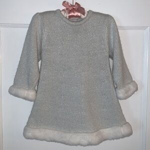 GAP Baby Silver and White Faux Fur Dress 6-12M EUC